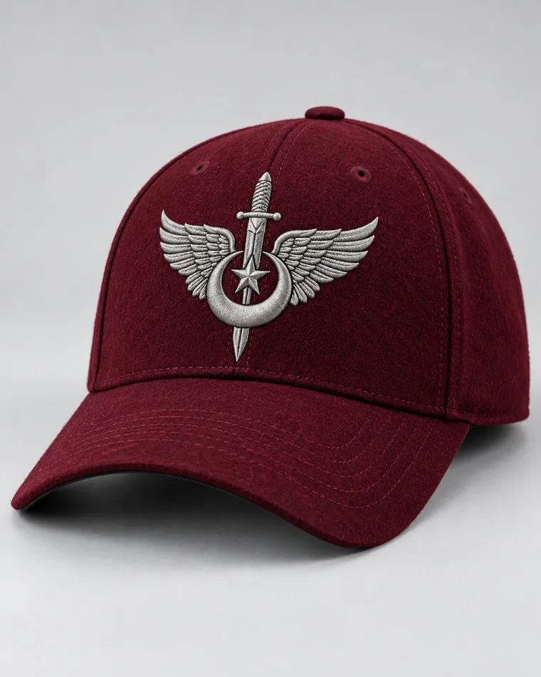 BUJE Bordo Gümüş Kanat Nakışlı Cap
