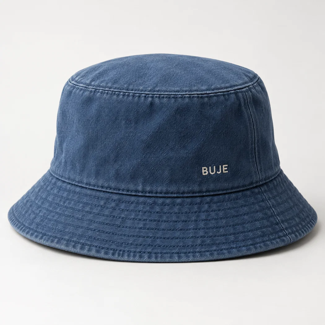 BUJE Denim Mavi Minimal BUJE Nakışlı Bucket Şapka