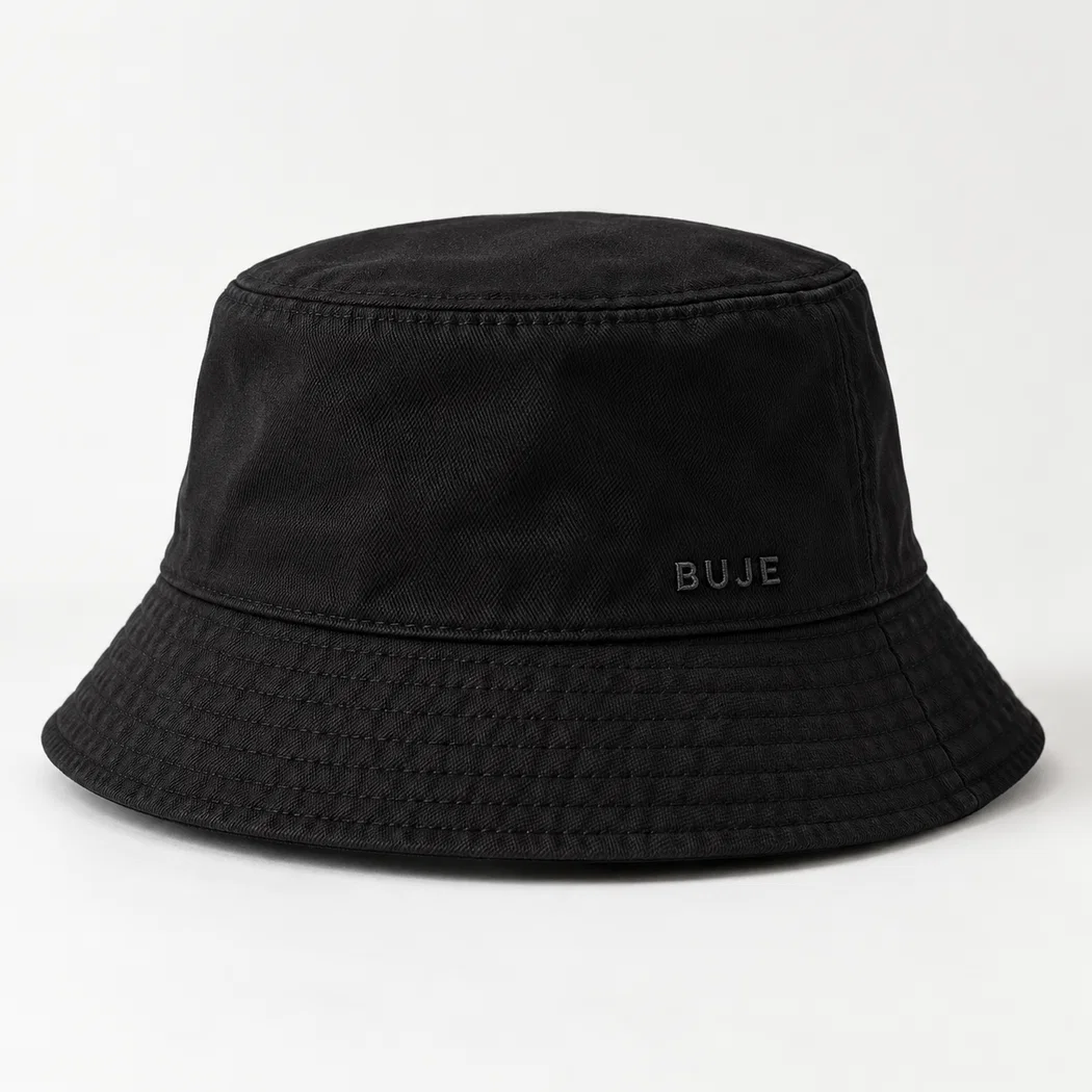 BUJE Siyah Minimal BUJE Nakışlı Bucket Şapka