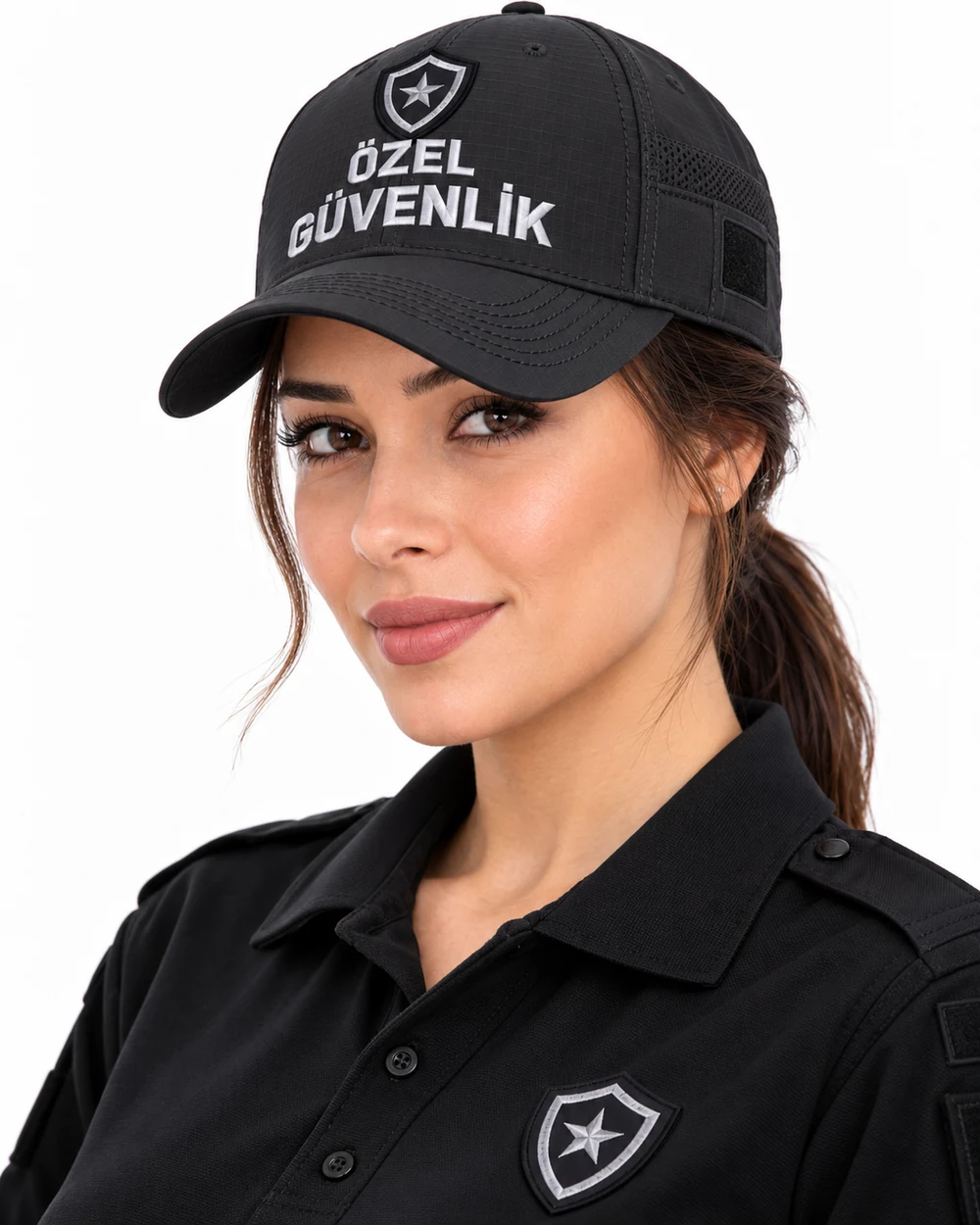 BUJE Özel Güvenlik Kadın Cap / Siyah File Yan Panelli