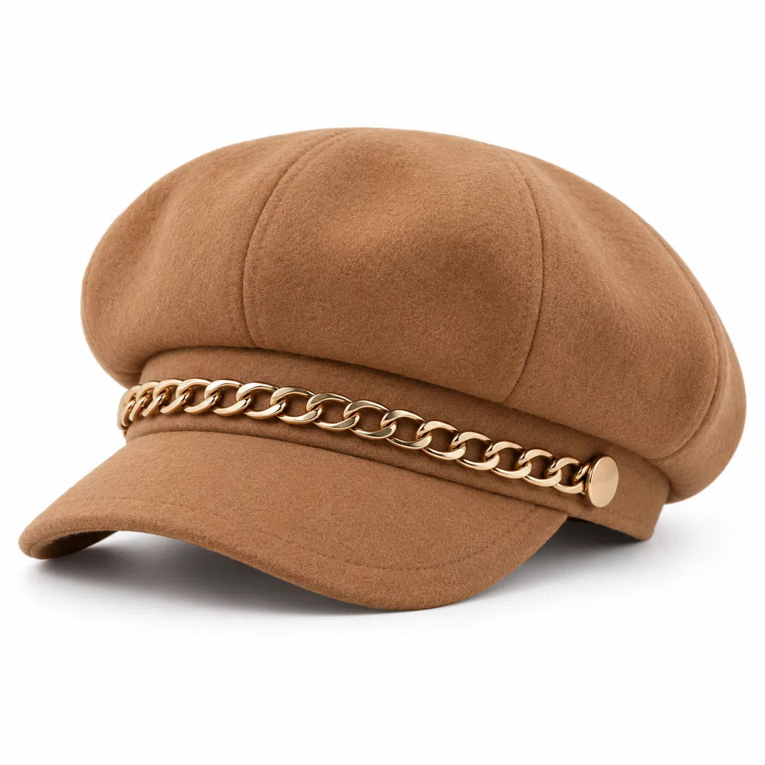 BUJE Altın Tonlu Zincirli Camel Keçe Kasket