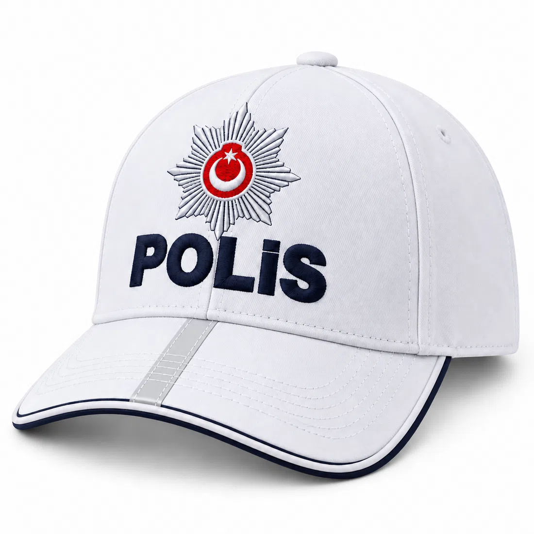 BUJE Beyaz Polis Şapka Ve Reflektif Siperlik