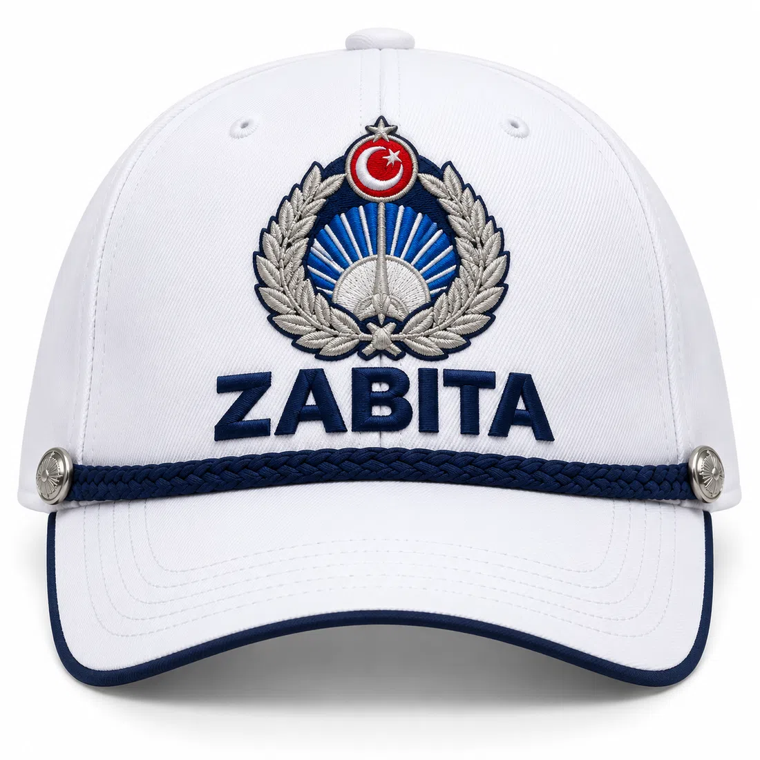 BUJE Beyaz Zabıta Işlemeli Üniforma Şapka