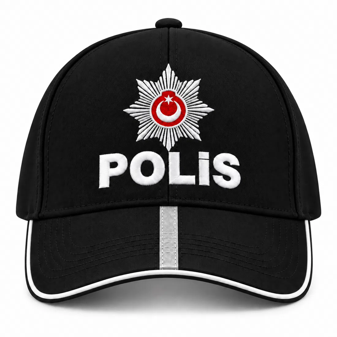 BUJE Siyah Polis Şapka Ve Gümüş Şerit