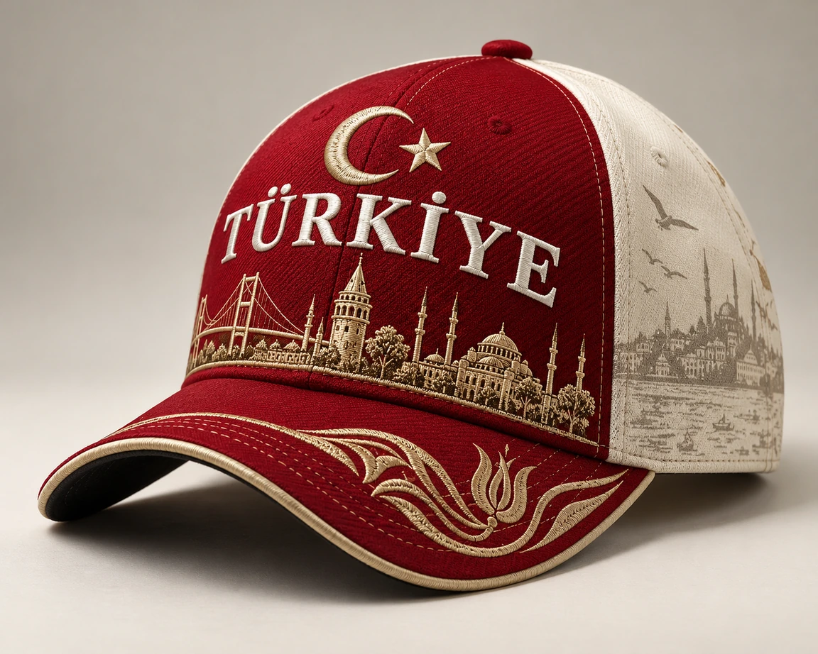 BUJE Türkiye Nakışı Cap – Krem & Bordo – Seri 02