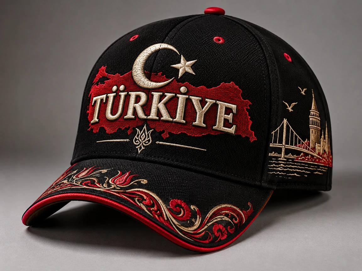BUJE Türkiye Nakışı Cap – Krem & Bordo – Seri 03