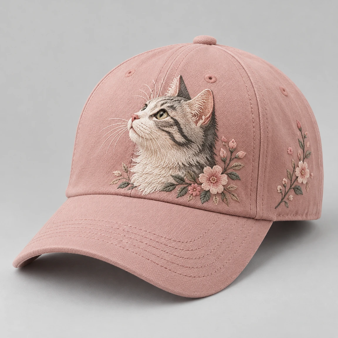 BUJE Kedi Nakışı Cap – Pudra Pembe – Seri 05 · fotoğraf 1/1