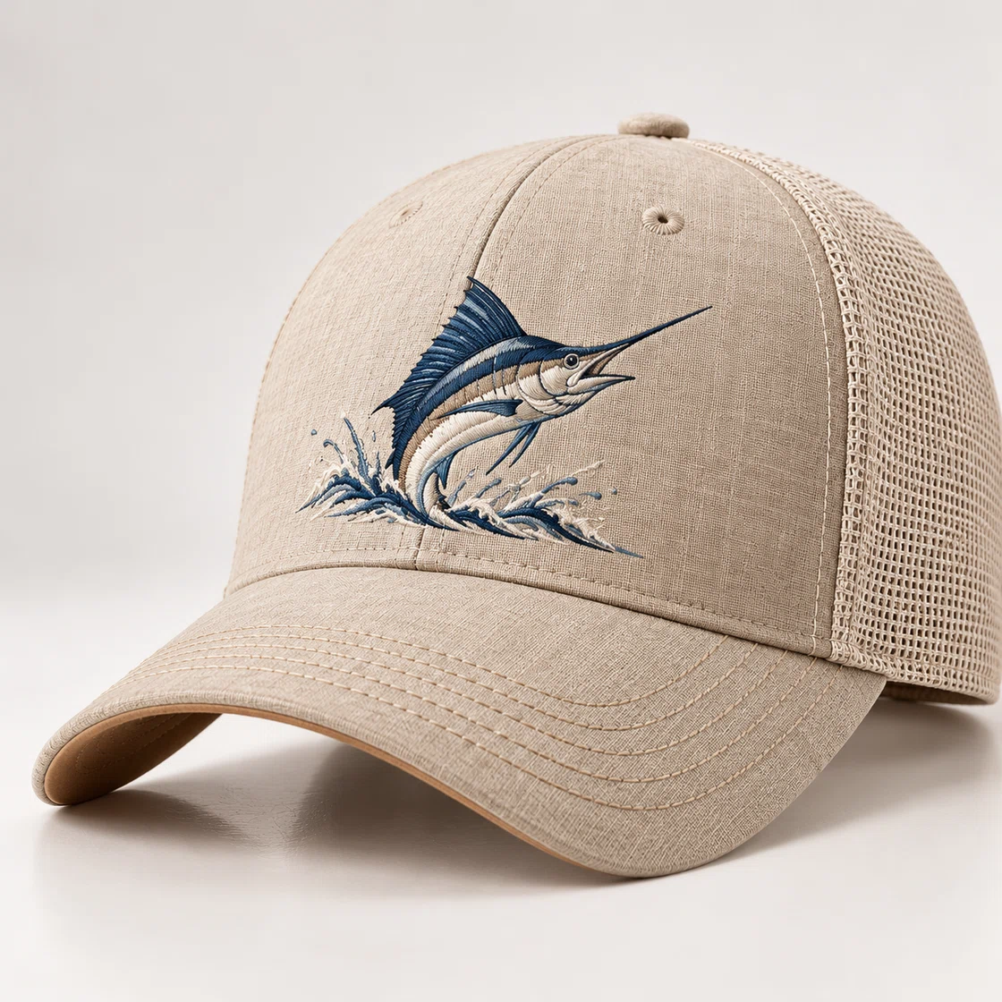 BUJE Bej Marlin İşlemeli Trucker Şapka