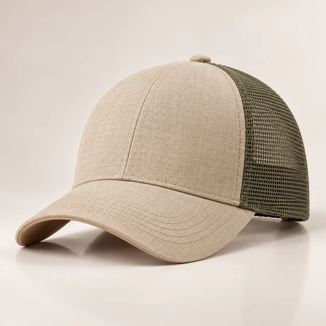 BUJE Minimalist Bej ve Zeytin Yeşili Trucker Şapka
