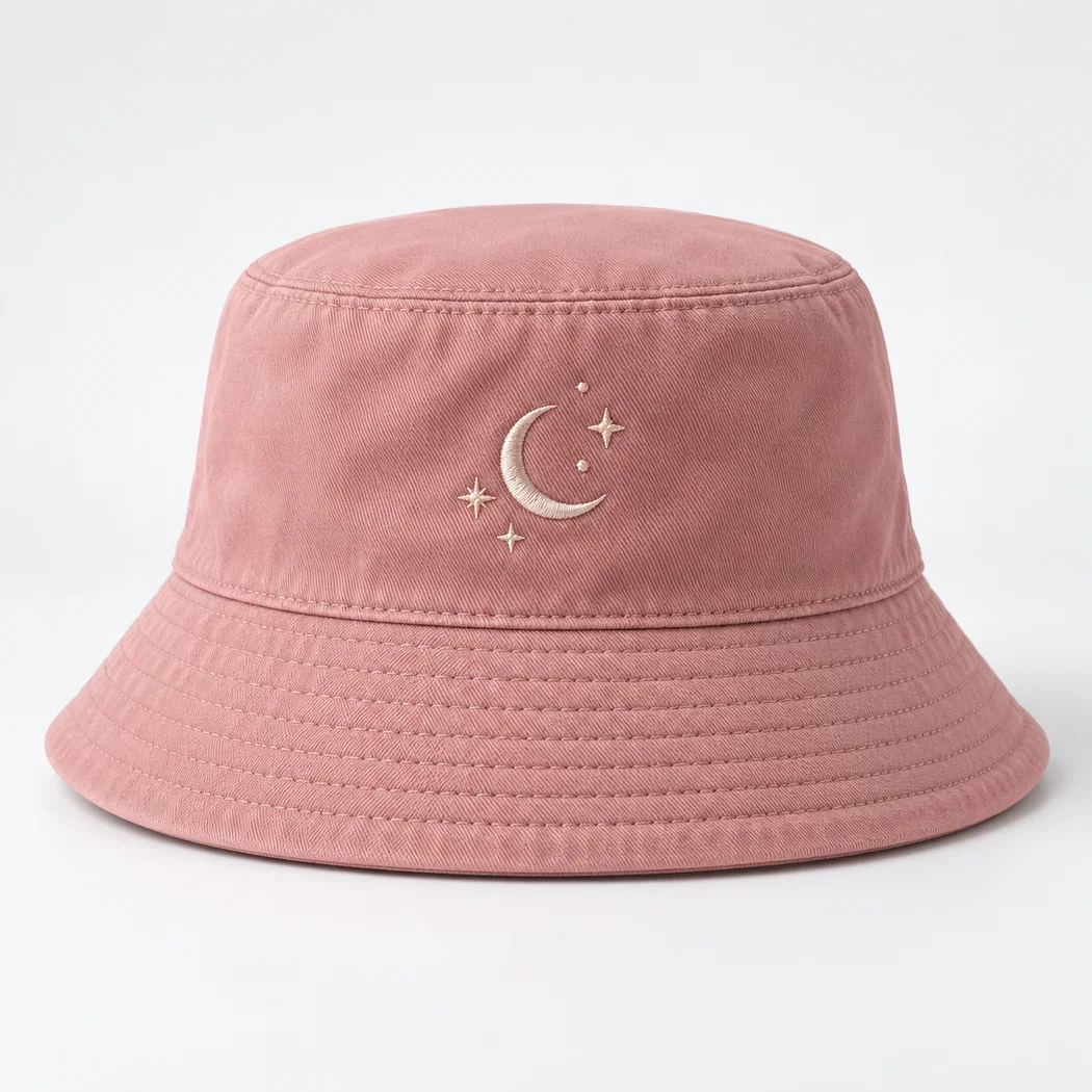 BUJE Toz Pembe Ay Yıldız Nakışlı Bucket Şapka