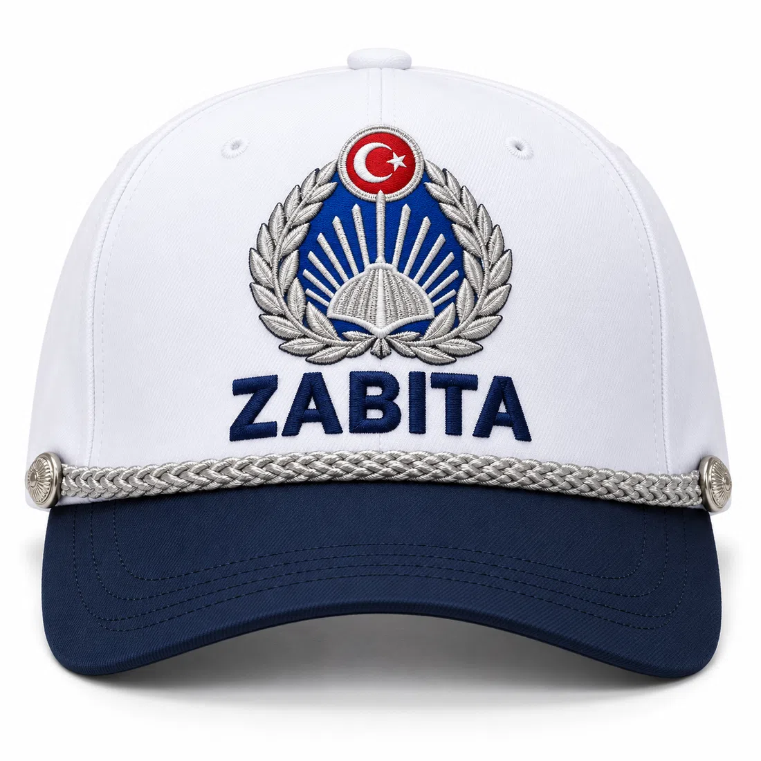 BUJE Beyaz Lacivert Zabıta Şapka
