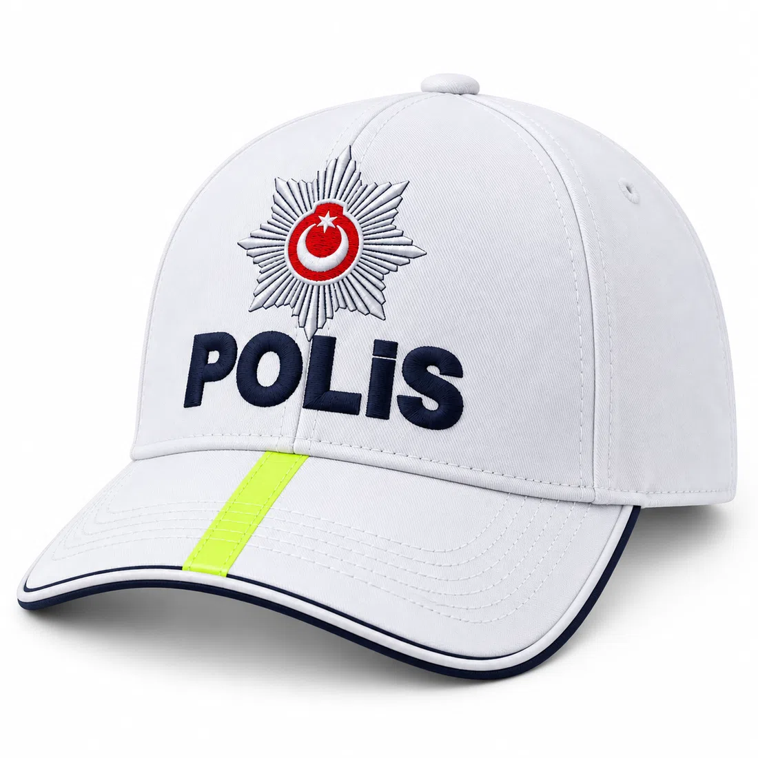BUJE Beyaz Polis Şapka Ve Reflektif Şerit