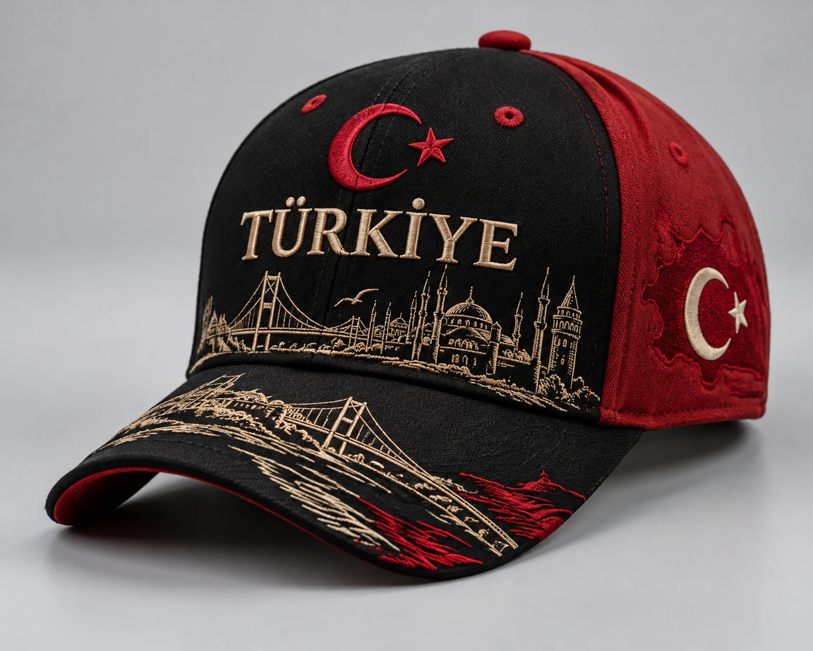 BUJE Türkiye Nakışı Cap – Krem & Bordo – Seri 01