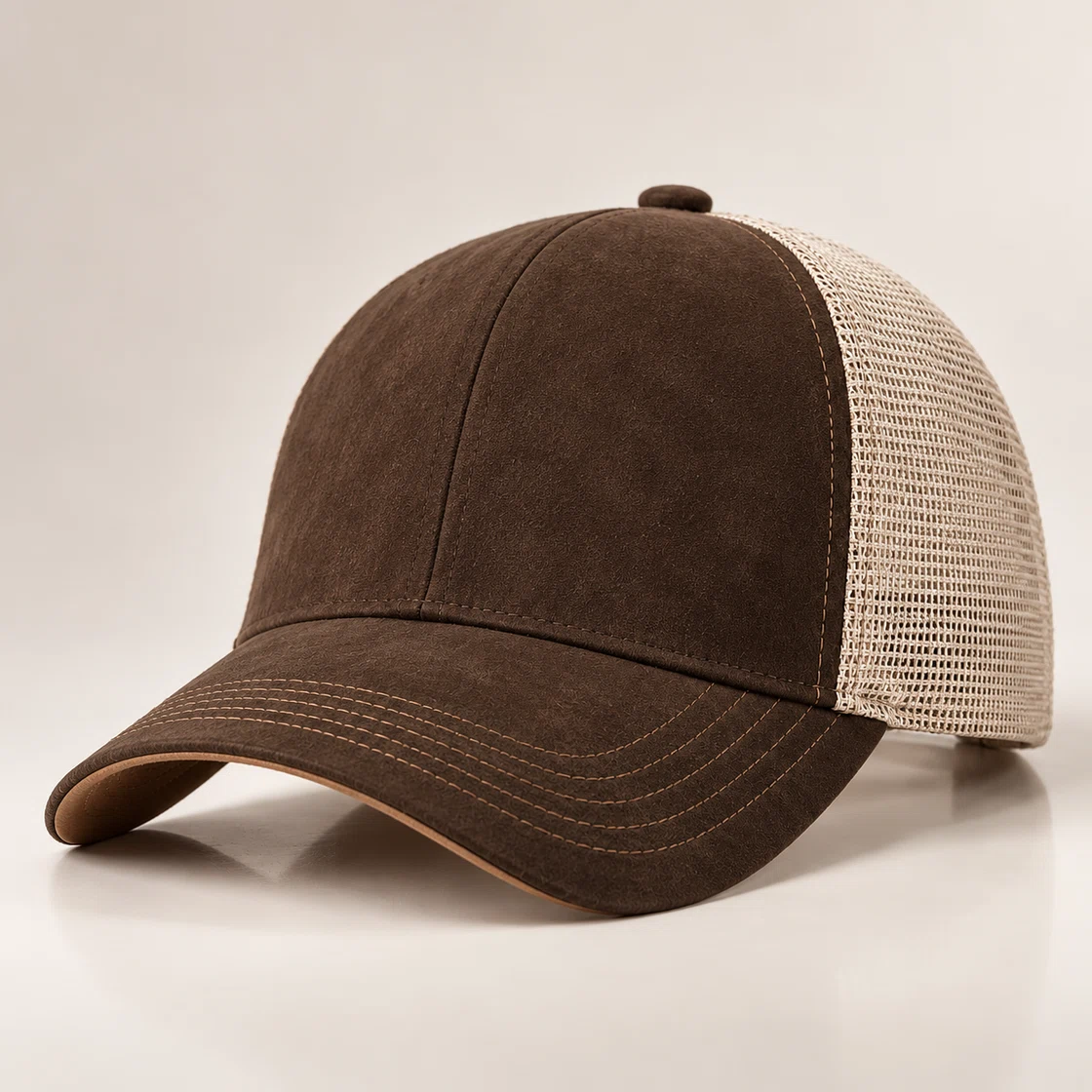 BUJE Minimalist Kahverengi Süet Dokulu Trucker Şapka